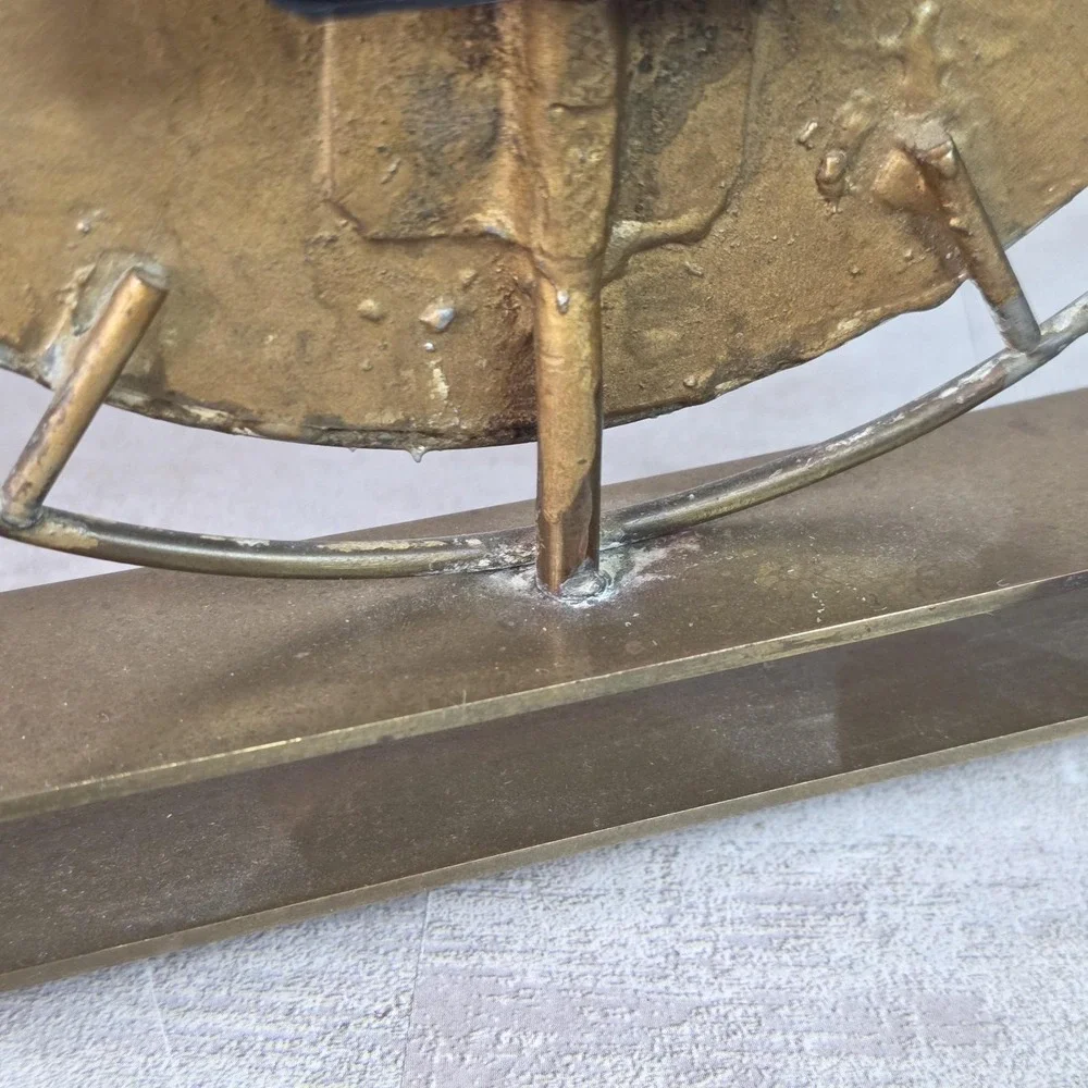VTG Rare Art Deco Hammered Copper Zodiac Table Mantel Clock Brass Footed Works